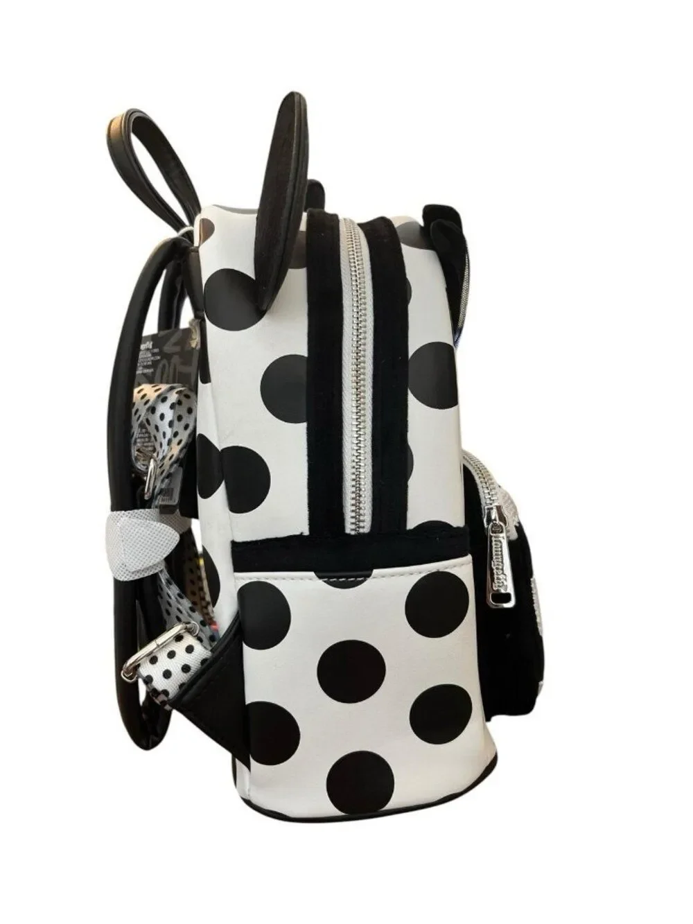 Loungefly Disney Minnie Mouse Black White Polka Dot Pearl Mini Backpack Fur NWT